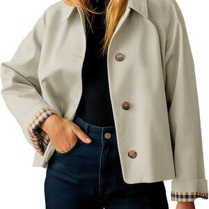Womens Cropped Trench Coat Lightweight Single Breasted Jacket Fall Windbreaker F